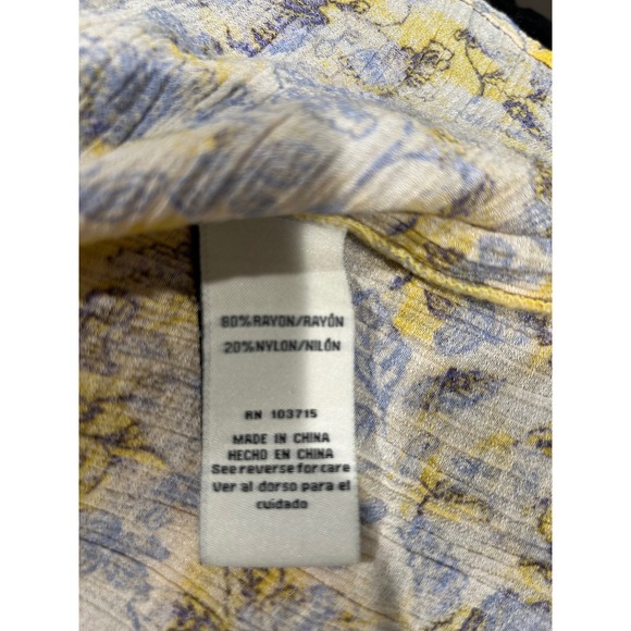 Zac & Rachel Woman 1X Yellow Blue Floral V-Neck Sleeveless Tassel Blouse Top - Picture 2 of 6